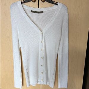 Enza Costa White Terry Knit Button-Up Cardigan